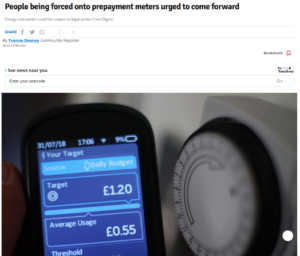 Coverage - Bristol Live article - "People being forced onto prepayment meters urged to come forward"