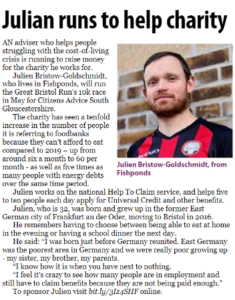 Coverage - Fishponds Voice article - Julien runs to help charity
