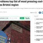 Bristol Post newspaper article - text says "DWP PIP problems top list of most pressing cost-of-living issues across Bristol region"