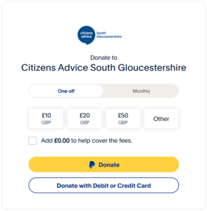 Make a donation - a screenshot of our donation platform on Paypal