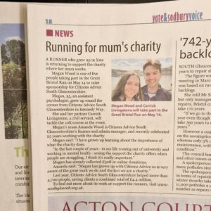 Yate and Sodbury Voice cutting - headline says: "Running for mum's charity."