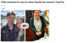 Newspaper cutting - headline says: "Yate woman to run to raise funds for mum's charity."