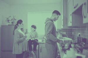 Neutral family in kitchen