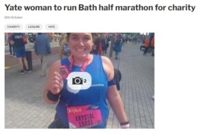 Gazette newspaper cutting. Text says: "Yate woman to run Bath half marathon for charity."