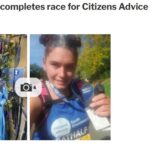 Gazette newspaper cutting. Text says: "Yate woman completes race for Citizens Advice South Glos